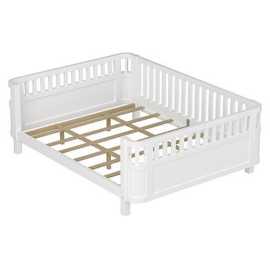 Trikiousd Queen Size Montessori Bed Low Platform Bed Frame w/ Detachable Side Bed Rails