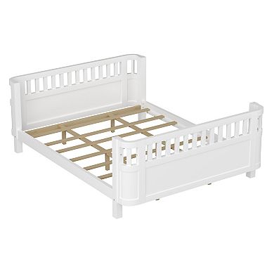 Trikiousd Queen Size Montessori Bed Low Platform Bed Frame w/ Detachable Side Bed Rails