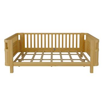 Trikiousd Queen Size Montessori Bed Low Platform Bed Frame w/ Detachable Side Bed Rails
