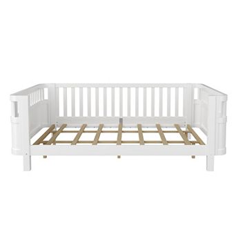 Trikiousd Queen Size Montessori Bed Low Platform Bed Frame w/ Detachable Side Bed Rails