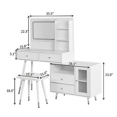 Trikiousd 2-in-1 Makeup Vanity Desk with Mirror Charging Station, Dressing Table and Stool Set