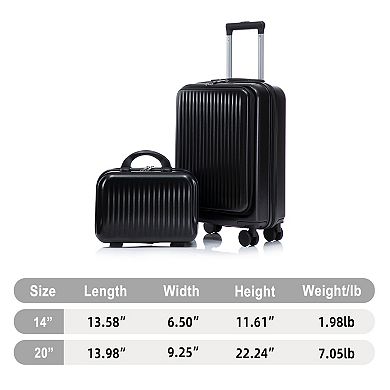 Trikiousd 14"/20" 2 pcs/set in ABS Spinner Wheel Luggage, with Combination Lock, 14" Cosmetic Case