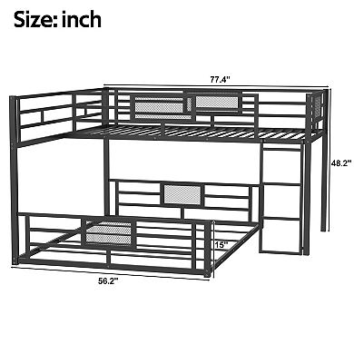 Trikiousd L-Shaped Low Heavy Duty Metal Bunk Bed Frame with Guardrail, Twin Over Full