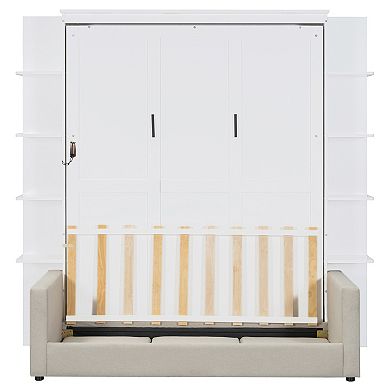 Trikiousd LED Queen Size Murphy Bed Wood Wall Bed Folding Bed with Sofa