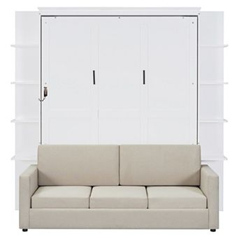 Trikiousd LED Queen Size Murphy Bed Wood Wall Bed Folding Bed with Sofa