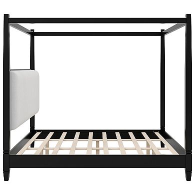 Trikiousd King Size Solid Wood Canopy Bed Frame with Upholstered Headboard & Sturdy Legs