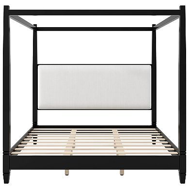 Trikiousd King Size Solid Wood Canopy Bed Frame with Upholstered Headboard & Sturdy Legs