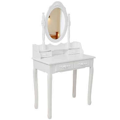 Trikiousd Girls' Bedroom Makeup Vanity Set with Mirror, Princess Dressing Table and Cushioned Stool
