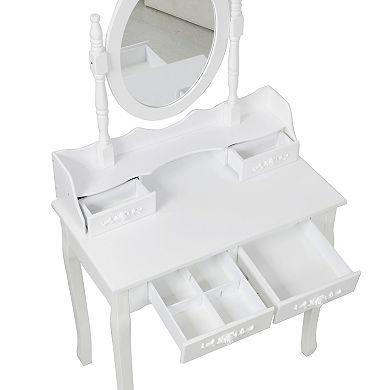 Trikiousd Girls' Bedroom Makeup Vanity Set with Mirror, Princess Dressing Table and Cushioned Stool