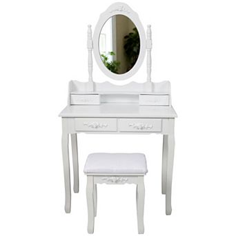 Trikiousd Girls' Bedroom Makeup Vanity Set with Mirror, Princess Dressing Table and Cushioned Stool