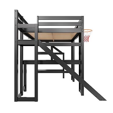 Trikiousd Full Size Bunk Bed w/ Desk, Basketball Hoop, Slide & Staircase Storage for Kids,Teens