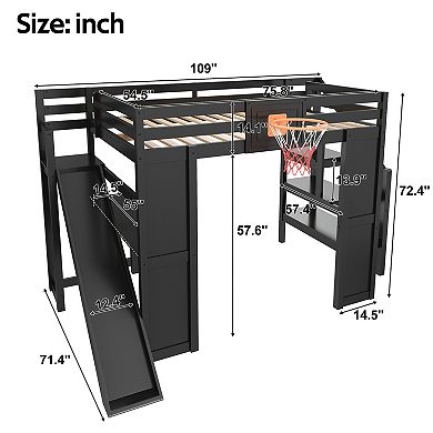 Trikiousd Full Size Bunk Bed w/ Desk, Basketball Hoop, Slide & Staircase Storage for Kids,Teens