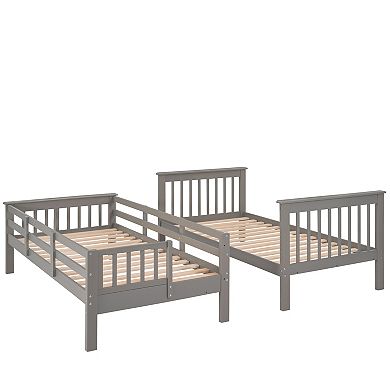 Trikiousd Twin-Over-Twin Stairway Bunk Bed with Storage, into Two Individual Beds