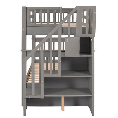 Trikiousd Twin-Over-Twin Stairway Bunk Bed with Storage, into Two Individual Beds