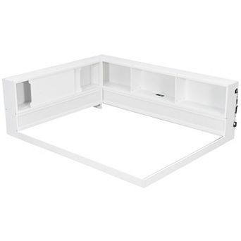 Trikiousd Queen Size L-Shape Wood LED Daybed Corner Floor Storage Bed Frame with Charging Station
