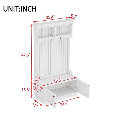 Trikiousd 4-in-1 Farmhouse Coat Rack Entryway Hall Tree with Storage Shoe Bench & Hooks