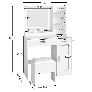 Trikiousd Vanity Desk Set with Stool, LED Light Mirror and Charging Station