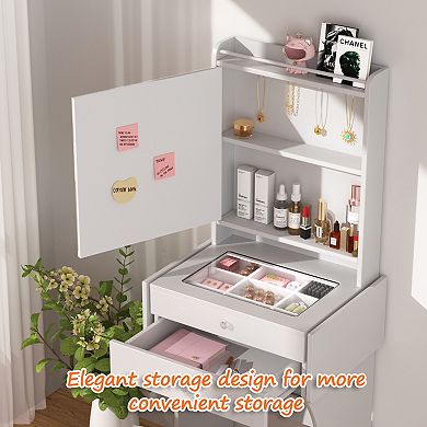 Trikiousd Compact Makeup Table and Stool Set, Small Vanity Set Desk with Foldable Side Tables