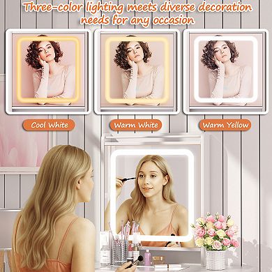 Trikiousd Compact Makeup Table and Stool Set, Small Vanity Set Desk with Foldable Side Tables