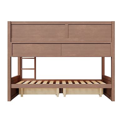 Trikiousd Full XL over Full XL Bunk Bed Built-In Storage Cabinets with Under-Bed 2 Drawers