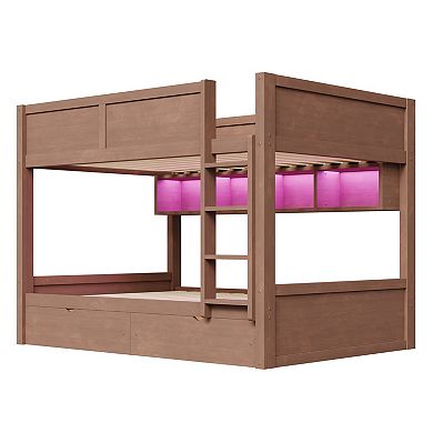 Trikiousd Full XL over Full XL Bunk Bed Built-In Storage Cabinets with Under-Bed 2 Drawers