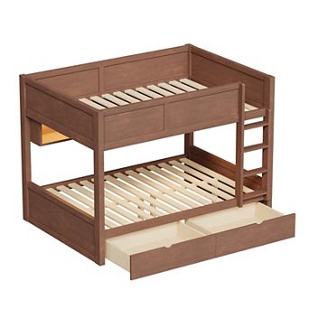 Trikiousd Full XL over Full XL Bunk Bed Built-In Storage Cabinets with Under-Bed 2 Drawers