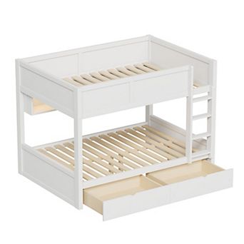 Trikiousd Full XL over Full XL Bunk Bed Built-In Storage Cabinets with Under-Bed 2 Drawers