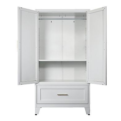 Trikiousd 60" Tall Metal Wardrobe Cabinet with Drawer and Hanging Rod