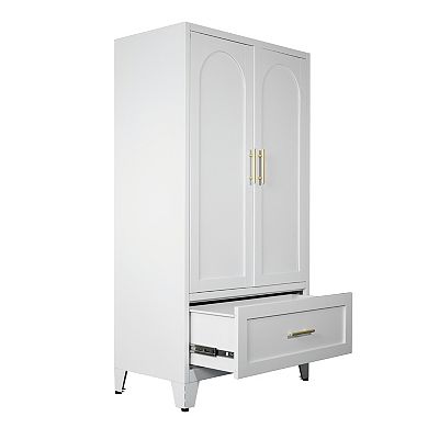 Trikiousd 60" Tall Metal Wardrobe Cabinet with Drawer and Hanging Rod