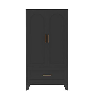 Trikiousd 60" Tall Metal Wardrobe Cabinet with Drawer and Hanging Rod