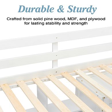 Trikiousd Full Size Solid Wood Loft Bed Storage Bed Frame w/ L-shaped Desk, Power, Wardrobe & Drawer