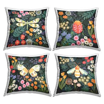 Stupell Home Decor 4 pc Insects with Flowers Pillow Set