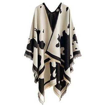 Mellow World Cow Print Wrap With Fringe Trim
