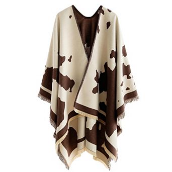 Mellow World Cow Print Wrap With Fringe Trim