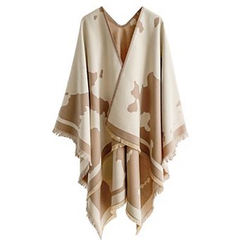 Mellow World Cow Print Wrap With Fringe Trim