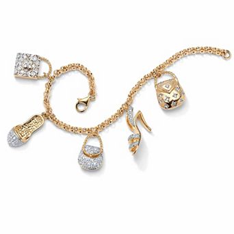 1.54 ct w. Cubic Zirconia Goldtone Purse and Shoe Fashion Charm Bracelet 7.5"