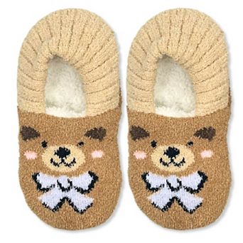 Girls' Fuzzy Babba Cozy Fuzzy Teddy Bear Flex Back Slipper Socks