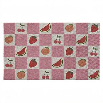 Stupell Home Decor Pink Kitchen Fruits Checkered Welcome Mat