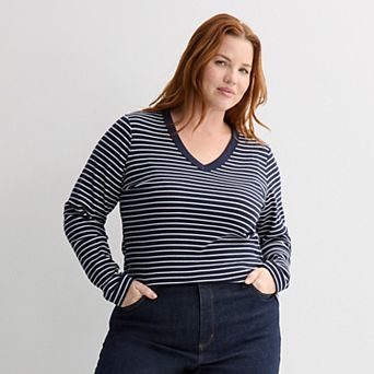 Plus Size Sonoma Goods For Life® Rib Long Sleeve V-Neck Tee