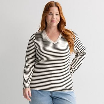 Plus Size Sonoma Goods For Life® Rib Long Sleeve V-Neck Tee