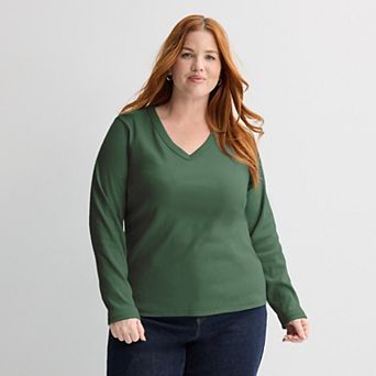 Plus Size Sonoma Goods For Life® Rib Long Sleeve V-Neck Tee