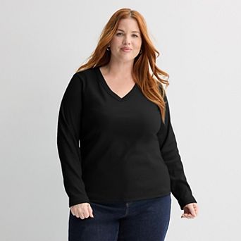 Plus Size Sonoma Goods For Life® Rib Long Sleeve V-Neck Tee