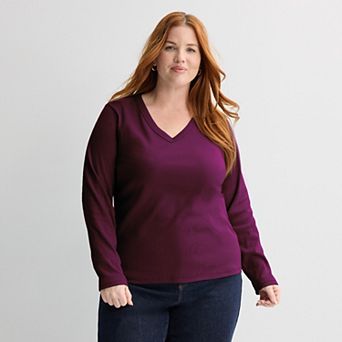 Plus Size Sonoma Goods For Life® Rib Long Sleeve V-Neck Tee