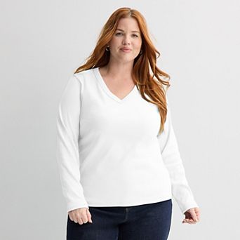 Plus Size Sonoma Goods For Life® Rib Long Sleeve V-Neck Tee