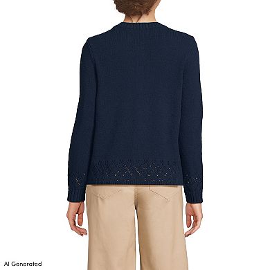 Petite Lands' End Pointelle Crewneck Cardigan Sweater