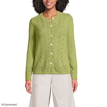 Women's Lands' End Pointelle Crewneck Cardigan Sweater