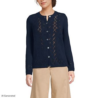 Women's Lands' End Pointelle Crewneck Cardigan Sweater