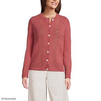 Women's Lands' End Pointelle Crewneck Cardigan Sweater