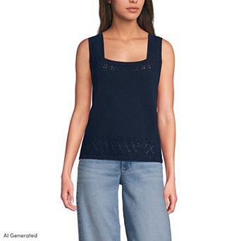 Women's Lands' End Pointelle Square Neck Tank Sweater