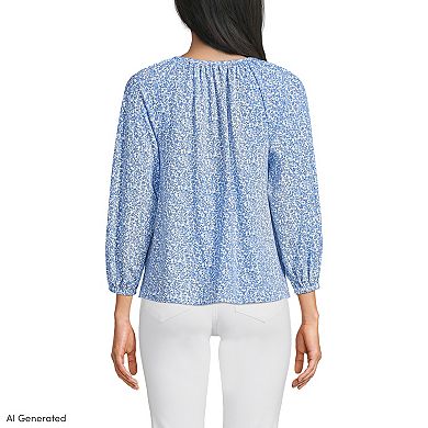 Petite Lands' End Lightweight Jersey Notch Neck Gather Blouse